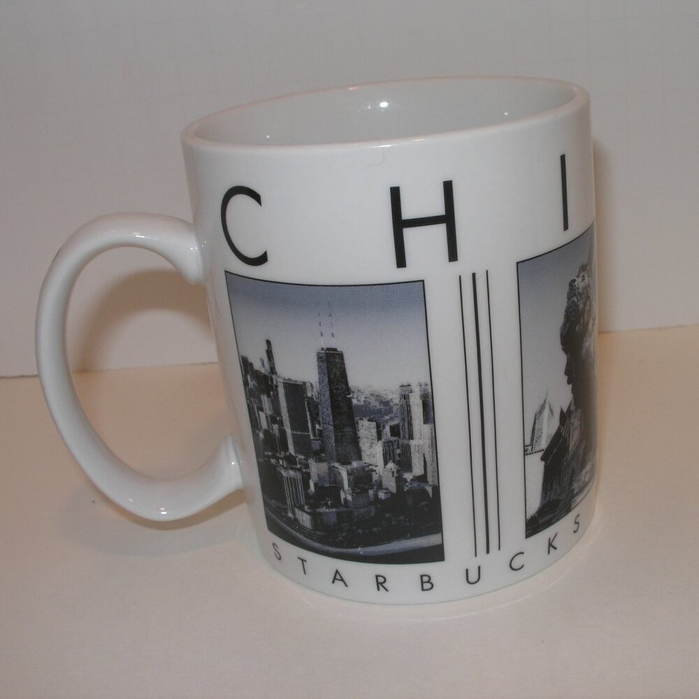 Starbucks 2003 Chicago 16oz Coffee Tea Mug Cup City Scenes Barista White Black - Picture 2 of 7